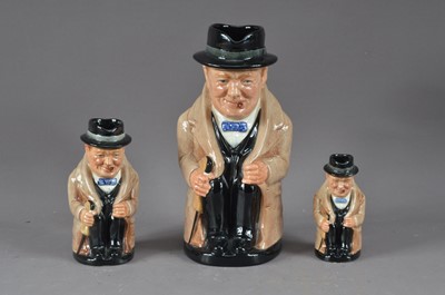 Lot 347 - A set of three graduated Royal Doulton ceramic Churchill novelty mugs