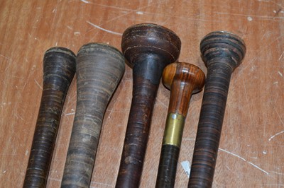 Lot 67 - A group of five leather walking canes