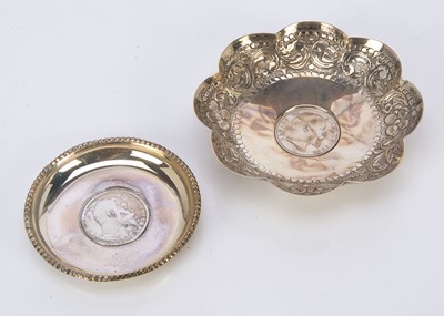 Lot 503 - Two Indian dishes with inset Edward VII one rupee coins