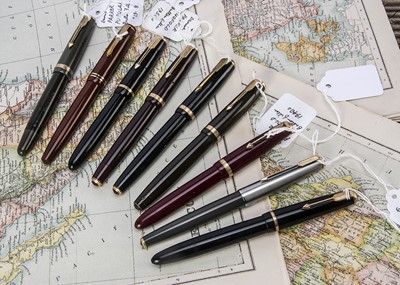 Lot 576 - Nine vintage Parker fountain pens
