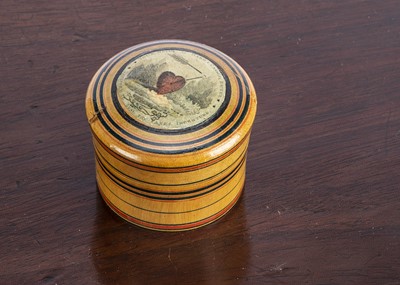 Lot 672 - An early 19th century Tonbridgeware whitewood love token box