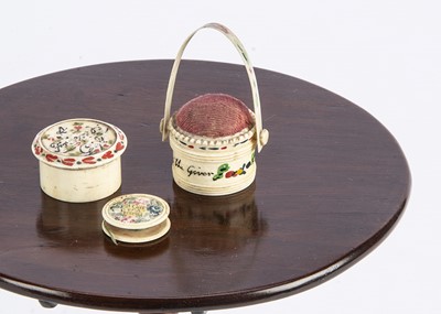 Lot 677 - An early 19th century bone A Gift for A Friend cotton reel