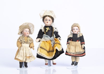 Lot 871 - Two French bisque headed dolls’ house dolls