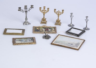 Lot 880 - Dolls’ house candlesticks and pictures