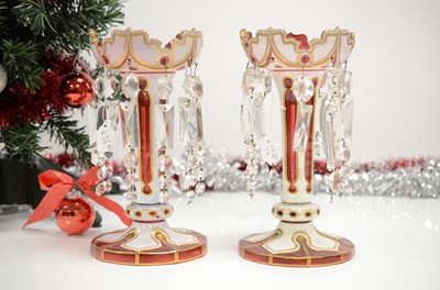 Lot 22 - A nice pair of late 19th century Bohemiam flashed glass table lustres