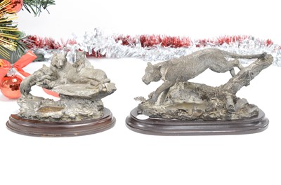 Lot 52 - Two modern silver filled sculptural groups of tigers
