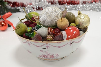 Lot 66 - A heavily damaged and repaired 19th century French porcelain bowl with contents