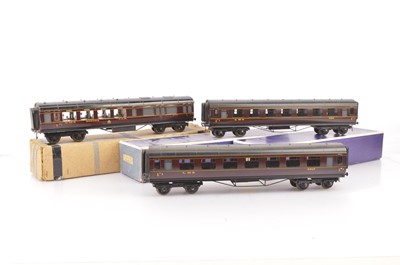 Lot 32 - Three Exley for Bassett-Lowke O Gauge LMS maroon Main Line Coaches
