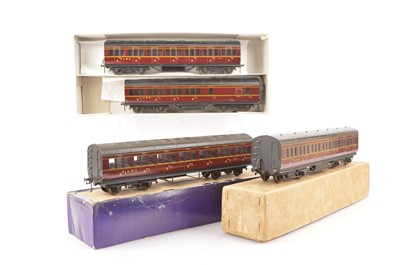 Lot 36 - Four Exley for Bassett-Lowke O Gauge LMS maroon Suburban Coaches