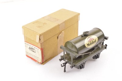 Lot 65 - Bassett-Lowke 0 Gauge grey Mobiloil-Gargoyle Tank wagon