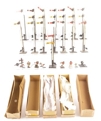 Lot 85 - Bassett-Lowke 0 Gauge single and double arm Signals and Ground Signals (24) 