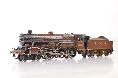 Lot 110 - A refinished pre-war Marklin-for-Bassett-Lowke 0 Gauge 3-rail electric LMS 4-6-0 'Jubilee' Locomotive and Tender