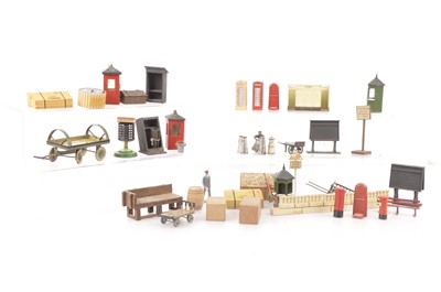 Lot 147 - Large collection of 0 Gauge and larger items suitable for Gauge 1 Station and Lineside Accessories by Bassett-Lowke Dinky Hornby and other Makers (80+)