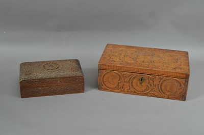 Lot 157 - Tow carved Indian hardwood boxes