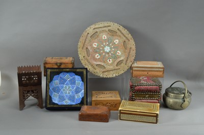 Lot 195 - Middle Eastern and Far Eastern Inlaid Soapstone Tray Metal work and Boxes