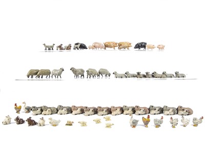 Lot 747 - A lot of hollow cast lead farm animals in very good condition by various makers including Britains lying sheep with lamb (49)