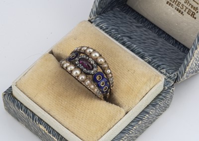 Lot 5 - A 19th century enamel and gem set dress ring