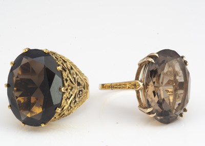 Lot 19 - Two 9ct gold smoky quartz rings