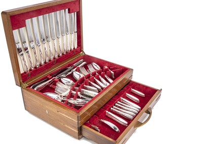 Lot 425 - A c1960s silver plated canteen of cutlery for eight and a small collection of silver plated table ware items