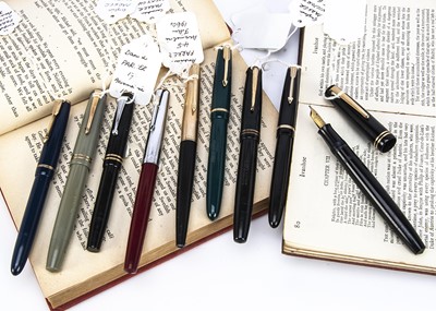 Lot 445 - Nine vintage Parker fountain pens