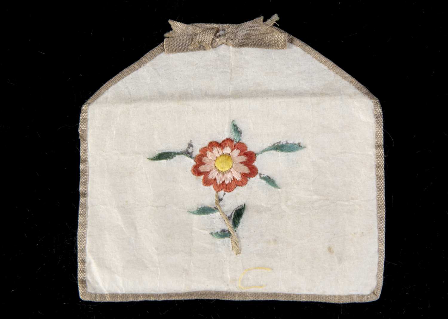 Lot 3 - A 18th century embroidered silk envelope