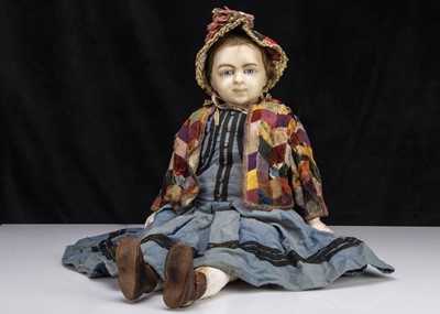 Lot 31 - An unusually large 19th century English poured wax shoulder-head child doll