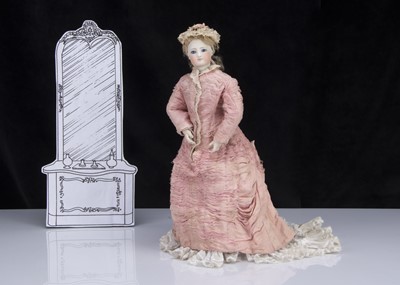 Lot 41 - A rare Simon & Halbig fashionable doll with twill covered wooden articulated body 1870s