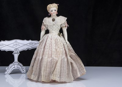 Lot 43 - A rare Simon & Halbig bisque swivel headed glass eyed moulded hair lady doll