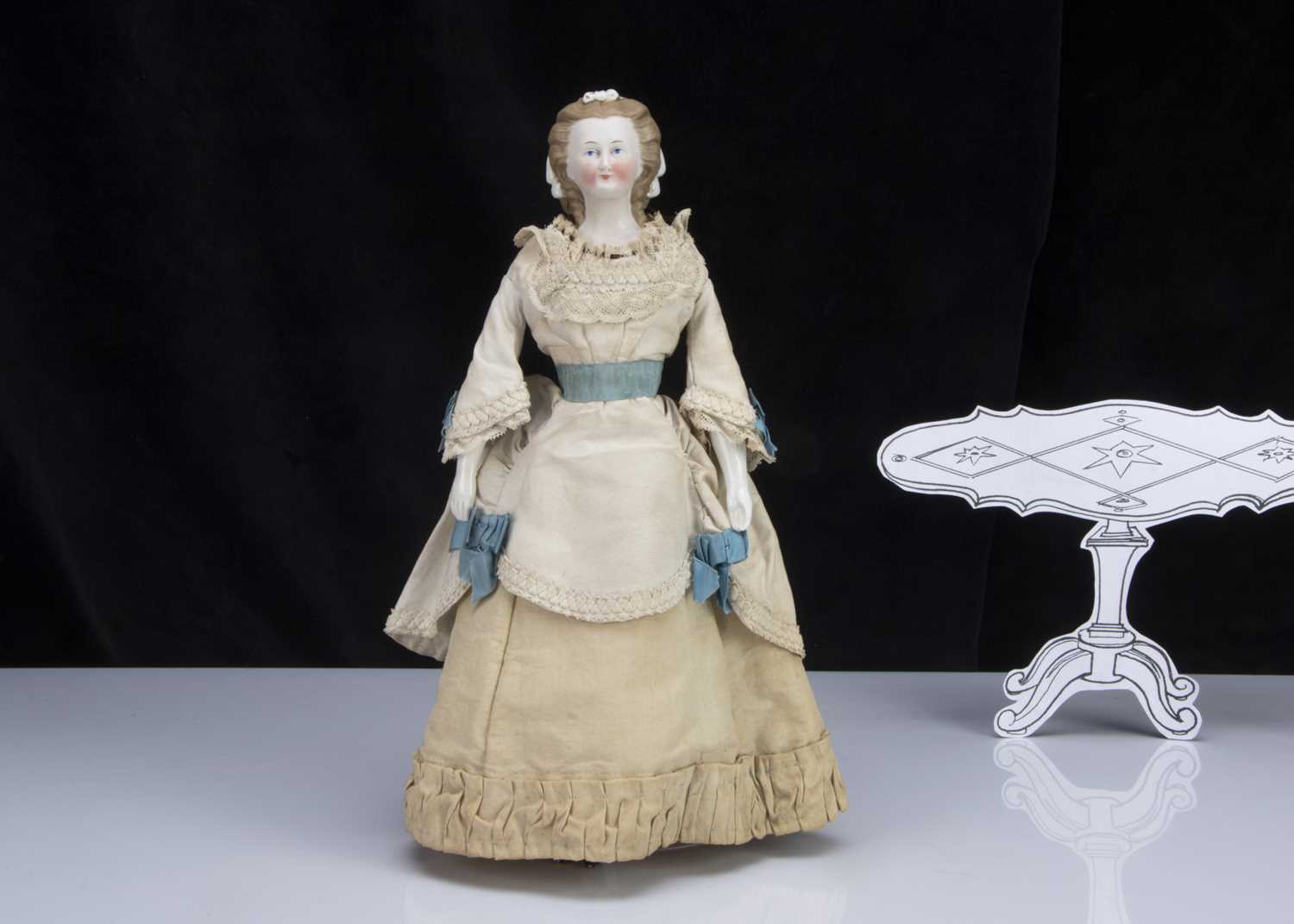Lot 91 - A rare and fine German bisque shoulder-head doll with net snood