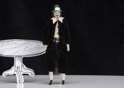 Lot 119 - A rare mid 19th century larger dolls’ house bisque shoulder head doll with moulded hat