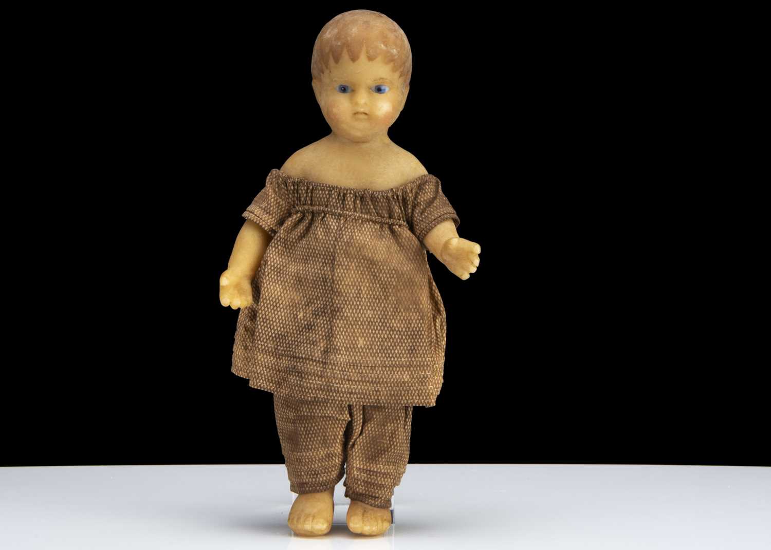 Lot 155 - A rare small beeswax anatomically correct toddler boy doll circa 1815
