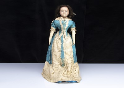 Lot 159 - A large mid 19th century English wax papier-mache doll