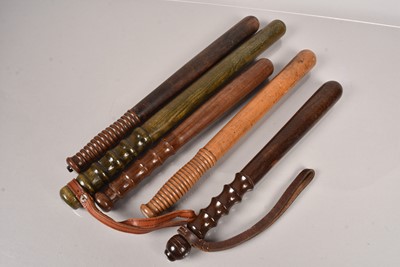 Lot 336 - A group of five unstamped wooden Police Truncheons
