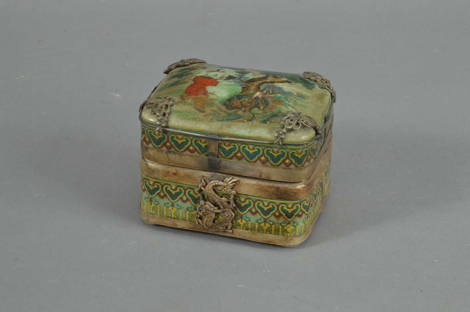 Lot 75 - A Chinese ceramic and metal bound box