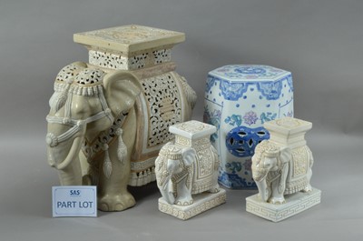 Lot 79 - Three large far eastern pottery elephants