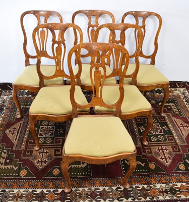 Lot 121 - A set of six 19th century Dutch marquetry inlaid dining chairs