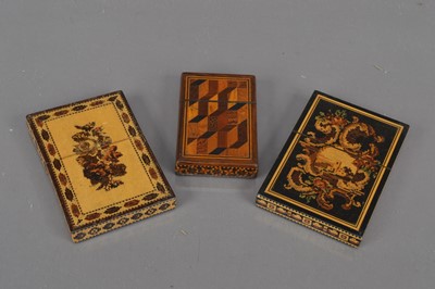 Lot 200 - Three Victorian Tunbridge Ware calling card cases