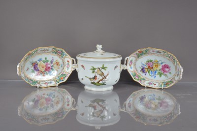 Lot 371 - A second half 20th century Herend porcelain ice bucket and a pair of Dresden porcelain oval twin handled dishes