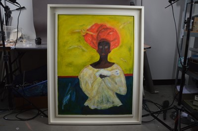 Lot 493 - Robin Hambro (1934-2022), "Lady With a Dove and Owls"