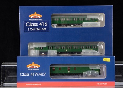 Lot 161 - Bachmann OO Gauge BR/SR Two Car EMU and Motor Luggage Van