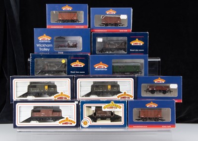 Lot 175 - Bachmann OO Gauge Wickham Trolley and Goods Wagons Including Brake Vans (12)