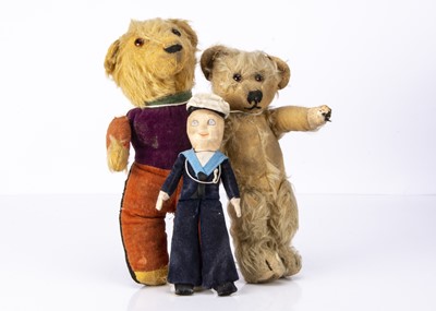 Lot 56 - Three soft toy friends including small Merrythought teddy bear