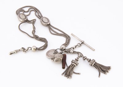 Lot 14 - A Victorian silver fancy link watch chain and fob