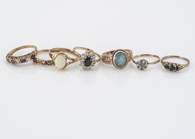 Lot 63 - A collection of seven 9ct gold gem set rings