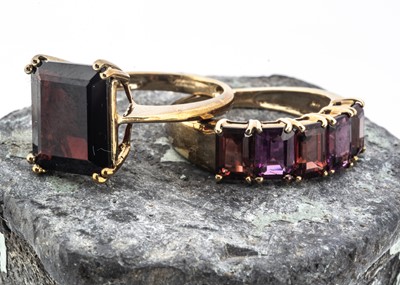 Lot 117 - Two contemporary QVC garnet dress rings