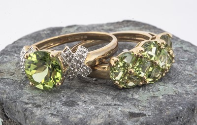 Lot 122 - Two contemporary 9ct gold peridot set QVC earrings