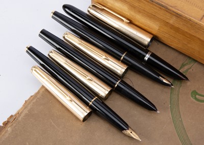 Lot 258 - Four black Parker fountain pens