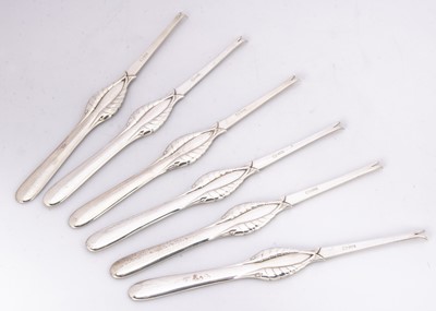 Lot 288 - A set of six silver lobster picks by Georg Jensen