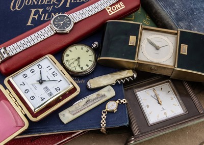 Lot 44 - A first half of 20th Century silver open faced pocked watch and other timepieces