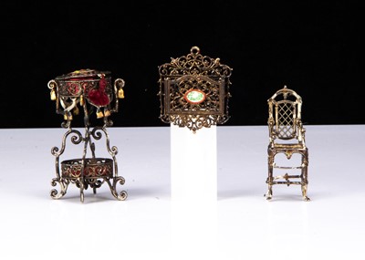 Lot 47 - Three German bronzed soft metal dolls’ house chattels